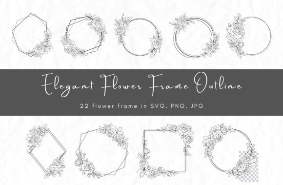 Elegant Floral Frame with Roses Line Art Review