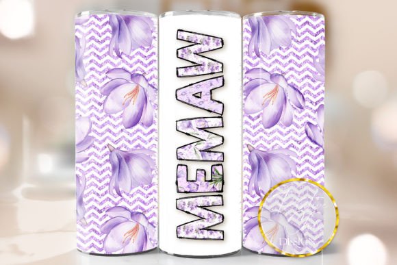 Purple Floral Memaw Tumbler Wrap PNG Review